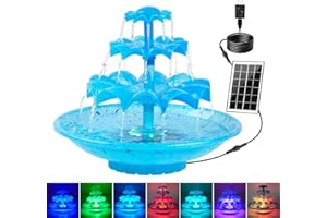 Yeomi 3-Tier Solar Fountain Pump with LED Lights, 24H Outdoor Water Feature, Detachable Design, Multi-Function Bird Bath Wate