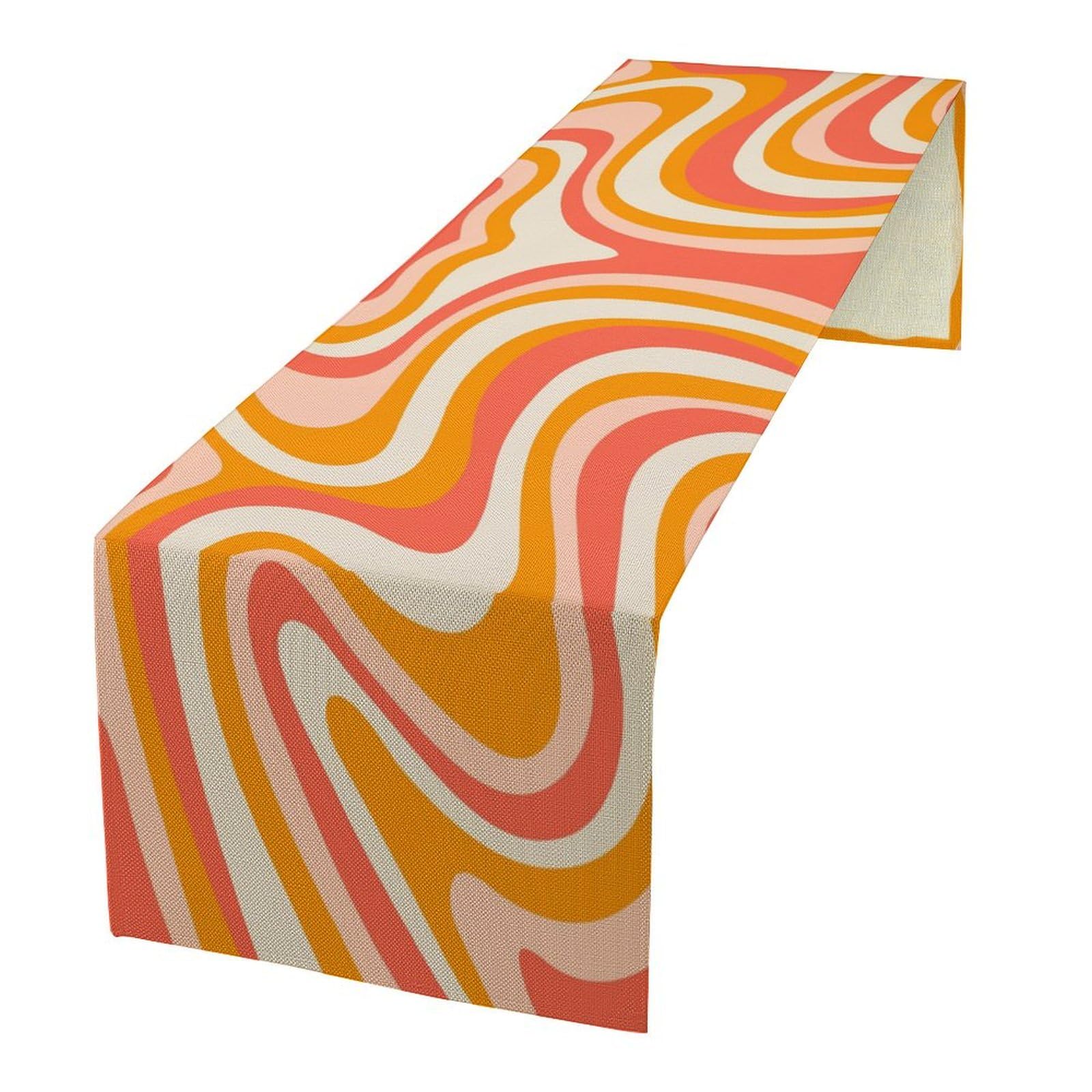 Photo 1 of ******SIMILAR***** Retro 70s Groovy Table Runner Vintage Abstract Modern Art Boho Spiral Swirl Waves Farmhouse Country Dinner Runner for Home Kitchen Dining Table Party Holiday Decor 13"x120"