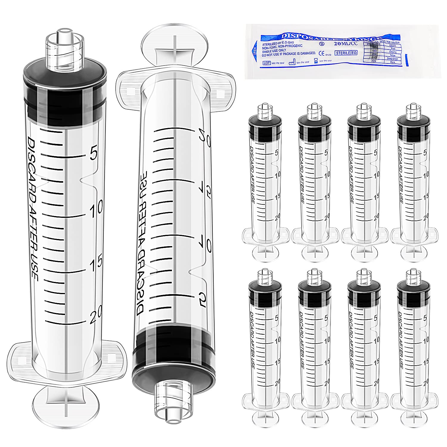 VooGenzek 10 PCS 20ml Luer Lock Liquid Measuring Tool, in Individual Wrap, Plastic Multipurpose Liquid-Filling Tube for Scientific Lab, Measuring Liquid, Feeding