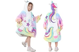 MIZZEO Kids Wearable Blanket Hoodie, Oversized Sherpa Wearable Blanket with Hood Pocket and Sleeves for Toddlers, Cute Hoodies 6-10 Year Old Girls Boys Youth Birthday Gifts