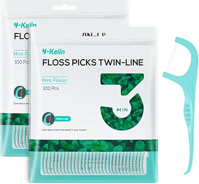 Y-Kelin Twin-Line Dental Floss 200 Pcs Mint Flavor Teeth Cleaning Picks