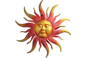 DAOGTC Large Metal Sun Wall Art Decor - 23.6 Inches Rustic Retro Hanging Decoration for Indoor Outdoor, Home Garden Farmhouse Yard Patio Fence Living Room Bedroom (Gold)