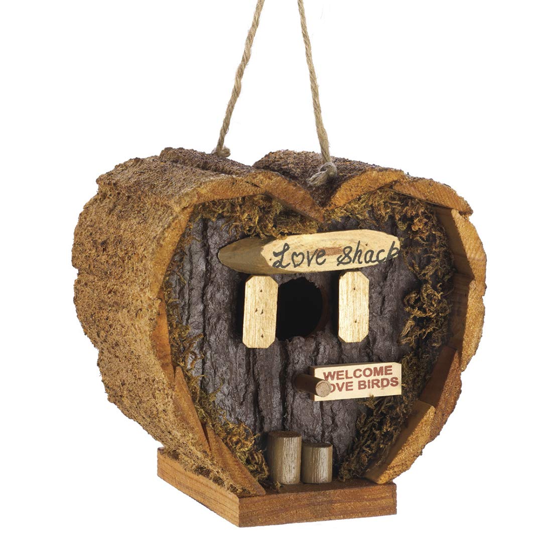 Heart Shaped Birdhouse - Decorative Rough Wood - Little Log Cabin Birdhouse - Perfect Gift for Newlyweds, Engagement , Housewarming , Honeymoon - Love Shack for Love Birds - Wooden Bird Feeder