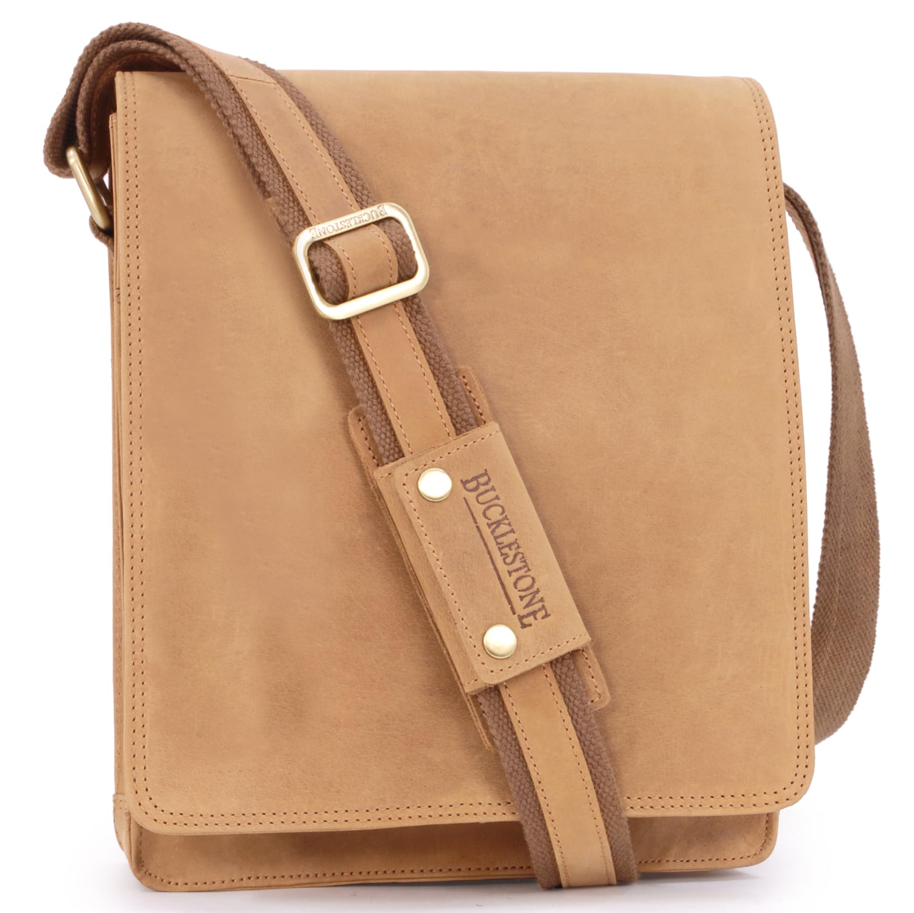 Bucklestone - Men's Leather Shoulder Bag - Small/Medium Messenger - Crossbody Work Bag for Tablet and A4 Notebooks - Warwick - Tan