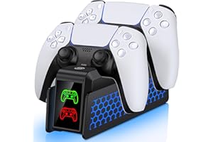 AIFASTERFLY Controller Charger for PS5 Dualsense Controllers, with LED Indicator & Light, Dual Stand Charger Dock for PS5 Controller, Charging Station Accessories for PlayStation 5 Storage