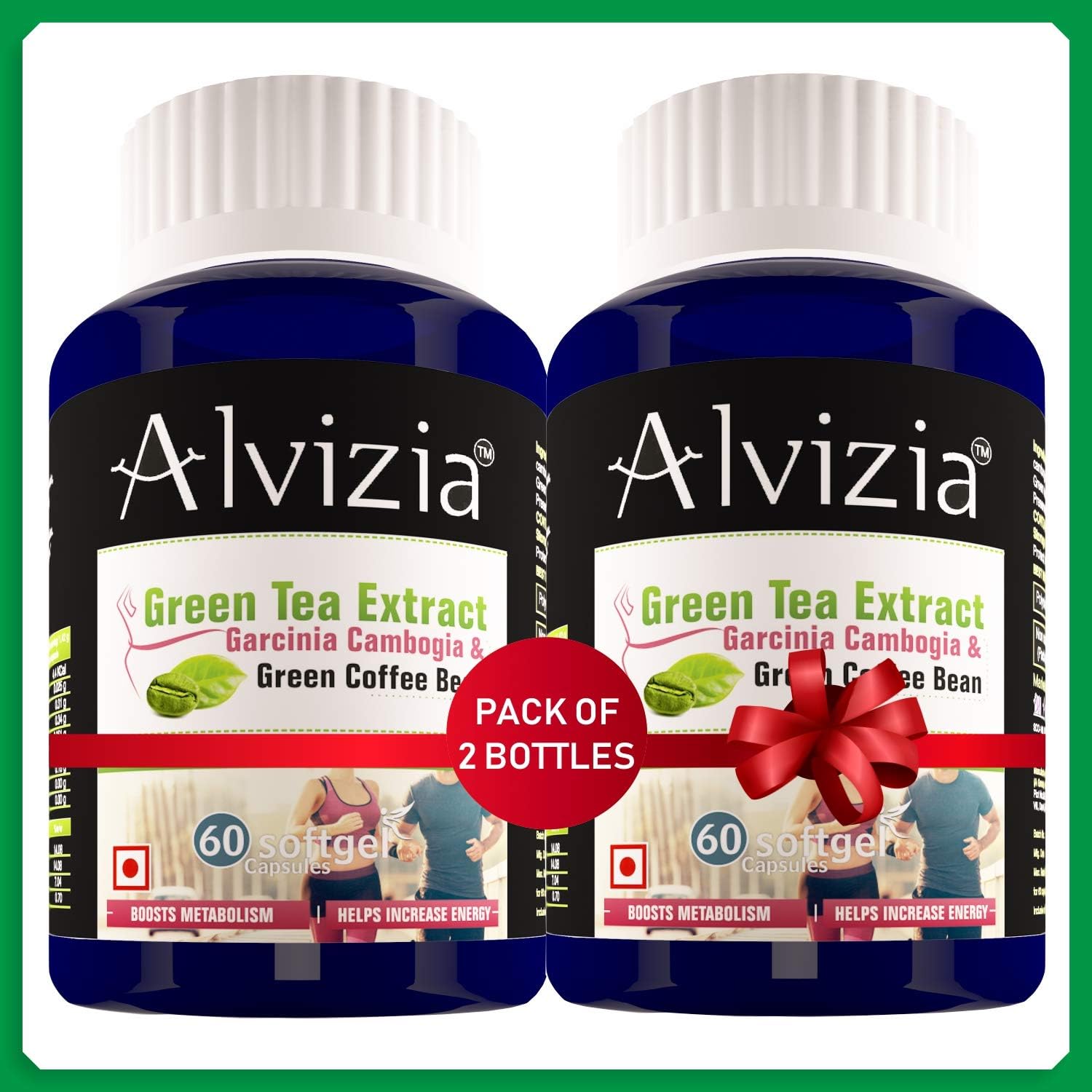 Alvizia Pure Garcinia Cambogia Extract HCA;Green Tea Extract;Green Coffee Bean Extract & Black Pepper;Appetite Suppressant;Weight Loss Pills;Diet Pills for Men & Women(60 Softgel Capsules-Pack of 2)