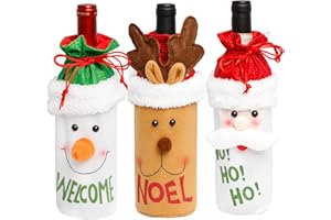 MTGHYARE 3 Pcs Christmas Wine Bottle Bags with Drawstring Reusable Christmas Wine Bottle Gift Covers Xmas Santa Reindeer Snowman Wine Bottle Covers Gift Bags for Christmas Party Dining Table Decorations