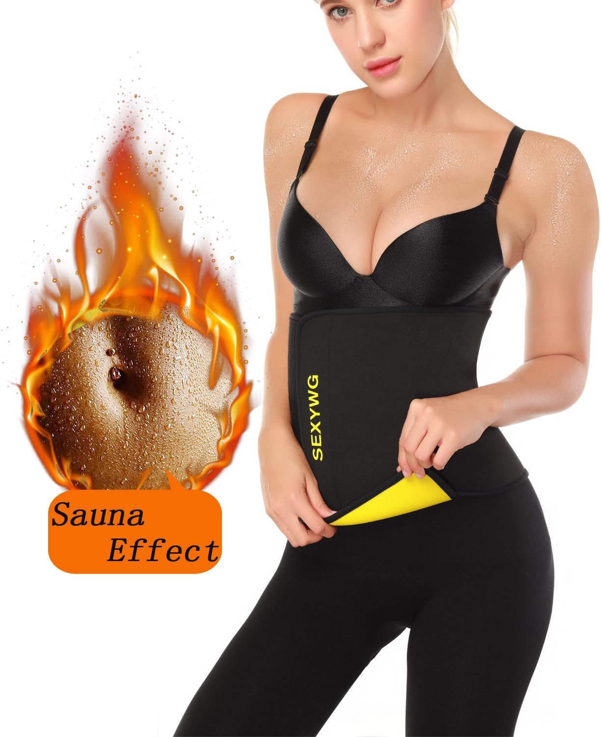 SEXYWG Hot Sweat Neoprene Shaper Velcro Slimming Belt Sauna Waist Trainer Girdle