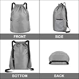 Dacitiery Nylon Drawstring Gym Bag with Outside Zipper Grey Large 48x40 view 7