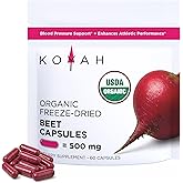 KOYAH - Organic Beet Capsules – Freeze-Dried Whole Beet Root – 500 mg Powder per Capsule (Equivalent to 4,000 mg Fresh Beets) – Supports Blood Pressure & Athletic Performance