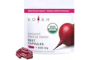 KOYAH Organic Beet Capsules – Freeze-Dried Whole Beet Root – 500 mg Powder per Capsule (Equivalent to 4,000 mg Fresh Beets) – Supports Blood Pressure & Athletic Performance