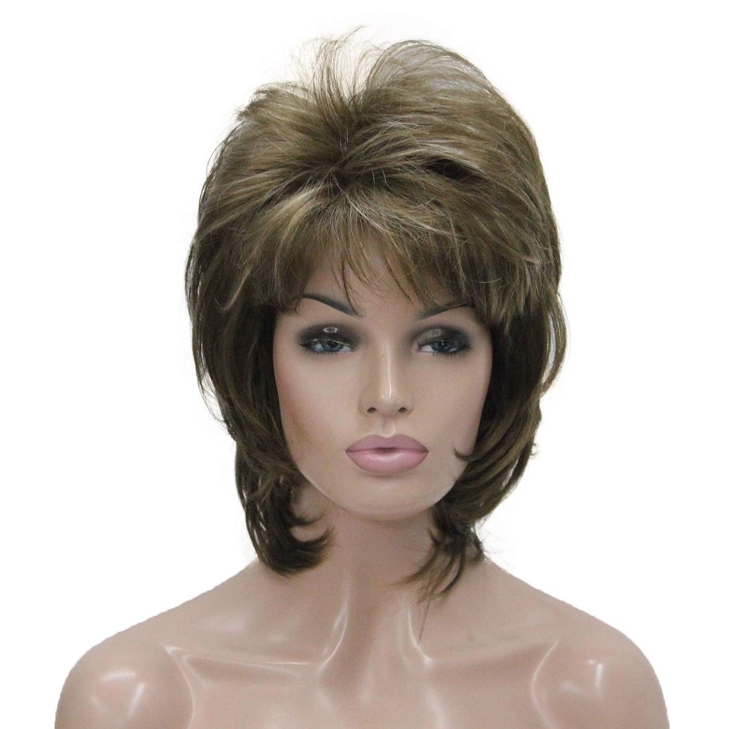 Lydell Short Length Layered Shaggy Full Synthetic Wigs (12TT26 Brown with Highlights)