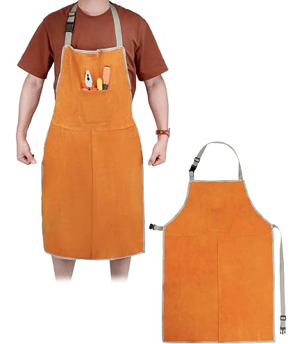 Ibluelover Cowhide Leather Welding Apron – Heat & Flame Resistant, Adjustable Straps, Heavy-Duty Protection For Welding, Woodworking & Metalwork