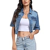 MISS MOLY Women's Jean Jackets Stretch Cropped Half Sleeve Classic Denim Jackets Causal Summer Outerwear