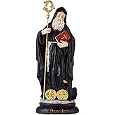 Christian Brands St. Benedict Statue for Home Decor, Shelf and Mantle Decoration, Saint Figurine Holding Bible and Crozier, Religious Gift 8 Inches