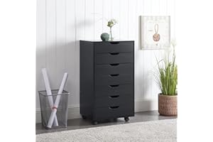 Naomi Home Debbie 7-Drawer Craft & Office Storage Cabinet, Black – Mobile Organizer with Casters, Spacious for Documents & Tools, Chic Minimalist Design, 15.7" D x 18.9" W x 34.2" H
