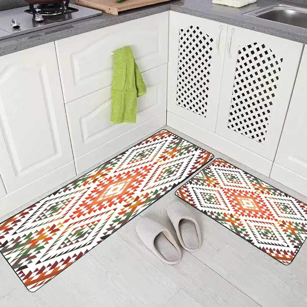 TOMWISH Ethnic Pattern Kitchen Rug 2 Piece 17"x48"+17"x24" Rugs Ethnic Patterns for Kitchen Floor and Kitchen Runner Rug
