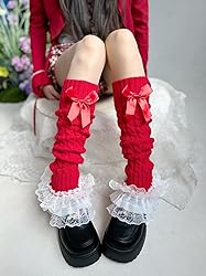 Leoparts Women's Knit Leg Warmers Y2K Bow Lace Trim