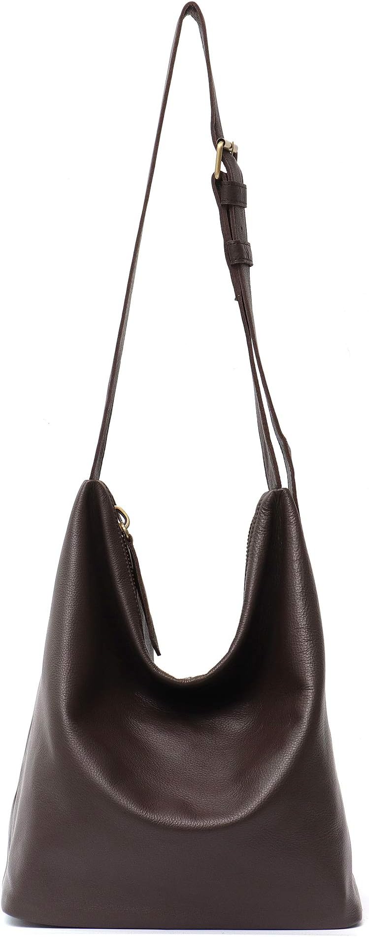 STEPHIECATH Genuine Cow Leather Women's Crossbody Bags Large Fashion Casual Style Italian Real Leather Handmade Messenger Shoulder Bag Female Hobo Purse(BROWN)