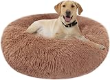 Nepfaivy Calming Donut Bed for Dogs Cats 27.5 in XL Coffee Non-Slip Washable