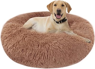 Nepfaivy Calming Donut Bed for Dogs Cats 27.5 in XL Coffee Non-Slip Washable