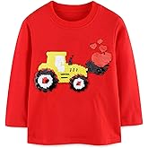 Valentine's Dinosaur Shirt for Toddler Boy Monster Truck Heart Flip Sequin T-Shirt Tractor Long Sleeve Kids VDAY Tops