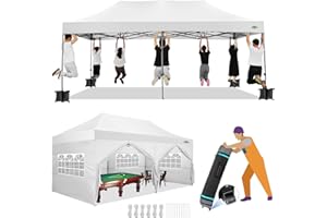 COBIZI 10x20 Canopy with Sidewalls, Heavy duty Party Tent Pop up carpas para fiestas, Tents for Parties, wedding, Outdoor Ez up Foldable Portable Canopy Tent with Wheeled Bag, White(Windproof Upgrade)