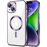 Hython Magnetic Clear for iPhone 14 Case with Camera Lens Protector [Compatible with MagSafe] Luxury Plating Edge Slim Soft TPU Cover Protective Phone Case for iPhone 14 6.1", Deep Purple