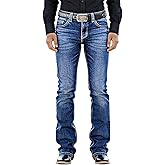 Flamingals Bootcut Mid Waist Button Decor Patched Pocket Women's Jeans Retro Wash Denim Pants Without Belt