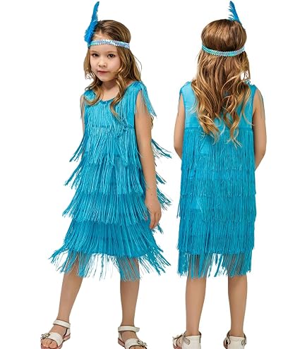Robe De Danse Latina Scintillante Fille 5-13 Ans - Paillettes Franges - Bretelles - Avec Gants - Parfaite Pour Salsa, Jazz & Shows