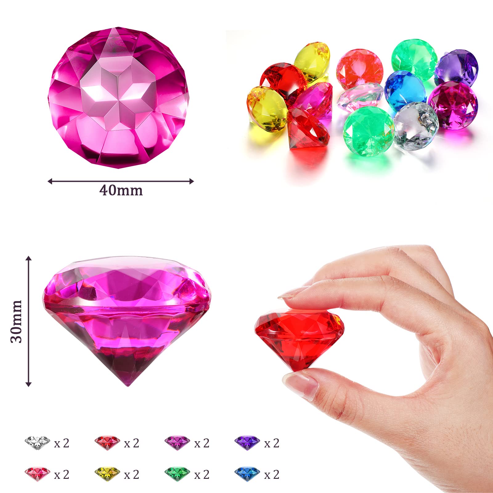 Zomiboo 16 Pcs Acrylic Diamond Large Gems Pirate Round Treasure Toy Gems Treasure Round Gemstones Acrylic Diamond Shaped Gemstones for Home Table Vase Fillers Party Decor (Multicolor)