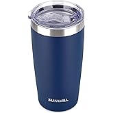 SUNWILL Travel Coffee Tumbler 20 oz, Insulated Mug with Lid, Stainless Steel Cup for Outdoor, Powder Coated Navy