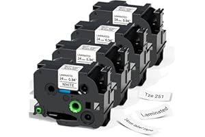 TZe-251 24mm 0.94” TZ Tape Compatible with Brother P Touch 1” Laminated White Label Maker Tape for PT D610BT D600 700 P710BT PTP750W, 4-Pack Label KINGDOM Tze251