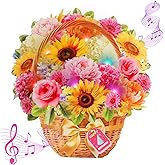XTF2015 Birthday Cards with MUSIC & LIGHTS, Happy Birthday Card, Peony & Daisy, 11 Inch Life Sized Forever Flower Bouquet 3D Pop Up Music Cards for Mom Daughter Women Wife