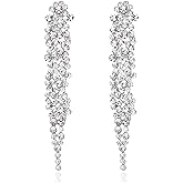 EVER FAITH Wedding Rhinestone Crystal Art Deco Statement Earring, Banquet Prom Long Chandelier Dangle Earrings for Women Bride