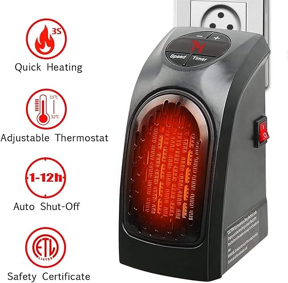 Mini PlugIn LED Electric Heater, Portable Electric Air Heater 500W