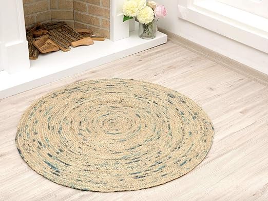Amazon De English Home 90 X 90 Cm Blauer Jute Teppich