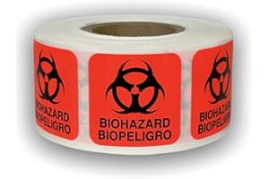 LABELS AND MORE INC. 1x1 Bright Red Biohazard/BIOPELIGRO Hazmat Identifiers Hazard Materials Class Regulatory D.O.T. Stickers 500 Labels per roll