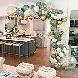 GIHOO 137PCS Sage Green Balloon Garland Arch Kit White Gold Confetti Balloons Retro Green Balloon and Gold Metallic Chrome La