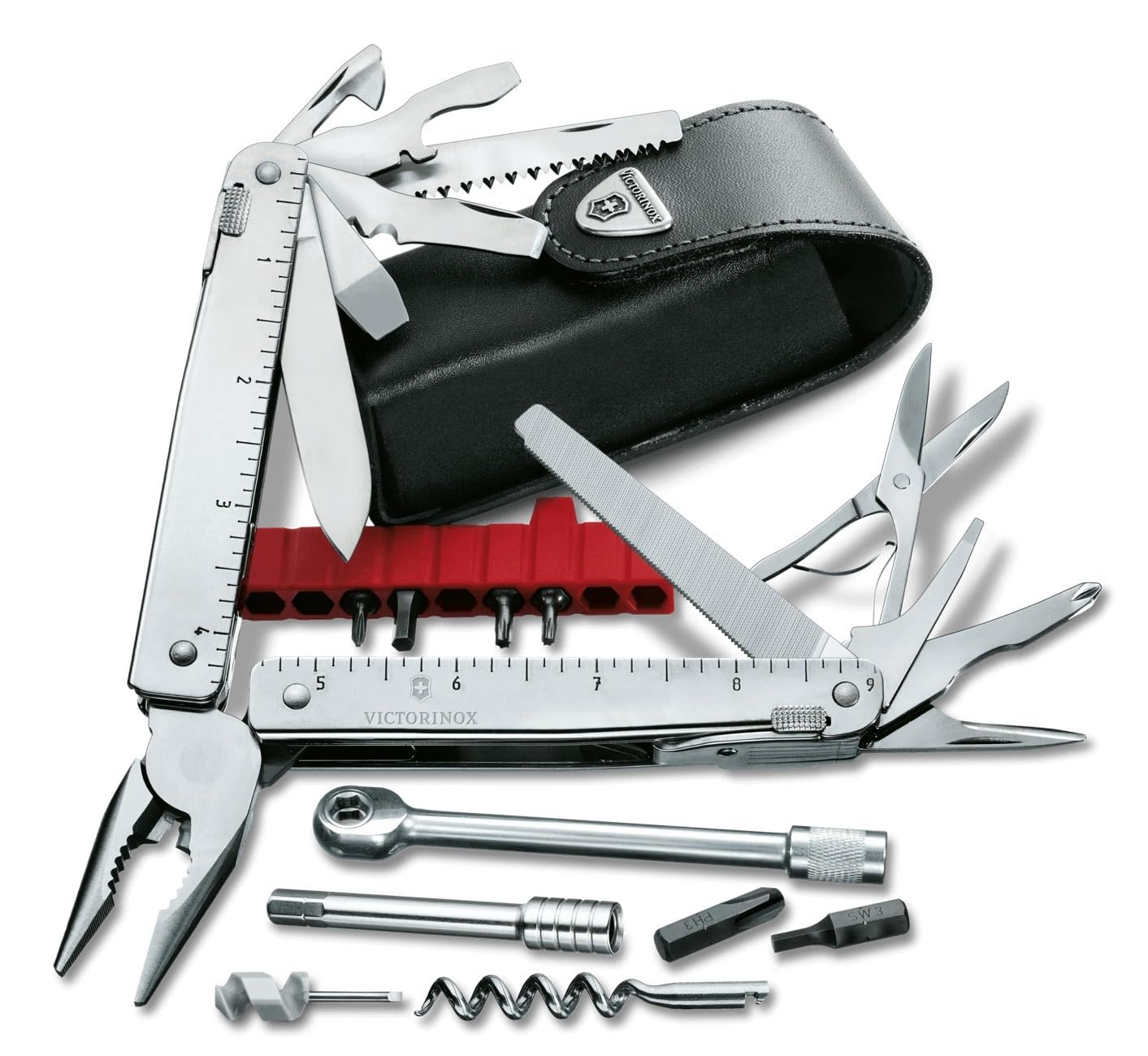 Victorinox Swiss Tool X Plus Ratchet Swiss Army Knife, Large, Multi Tool, 38 Functions, Locking Blade, Case, Silver