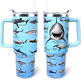 WENININOK Shark Tumbler 40 oz Tumbler with Handle and Straw Lid Leak Proof - Shark Cup for Christmas Birthday Gifts for Women - Stainless Steel Cup