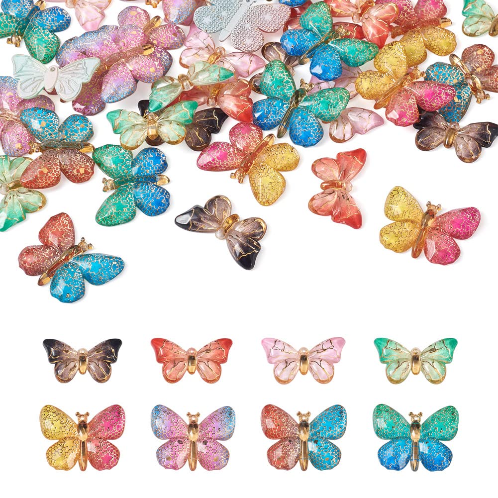 Cheriswelry 48Pcs Butterfly Resin Charm Mixed Color Translucent Insects Resin Dangle Pendants with Hanging Hole for DIY Jewelry Making