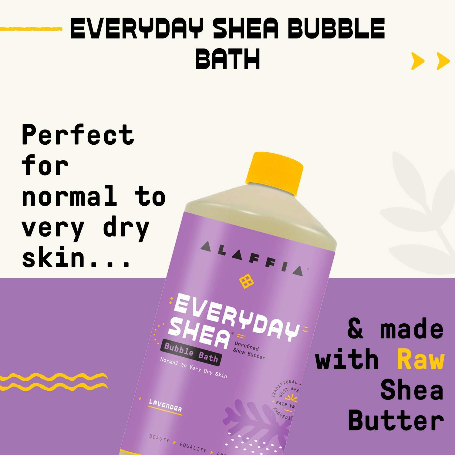 ALAFFIA Everyday SHEA Bubble Bath, for All Skin Types, Soothing Support for Deep Relaxation and Soft Moisturized Skin with Shea Butter and Yam Leaf, Fair Trade, Lavender, 32 Ounces: Health & Personal Care