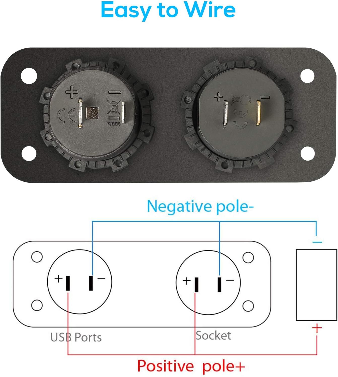 Quick Charge 3.0 Cigarette Lighter Outlet Splitter, 12V Charger Waterproof Power Socket Adapter Control panel, Dual USB Ports with Blue LED & Cigarette Lighter Socket, for 12V/24V Car Boat Marine RV: Automotive
