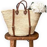 French Basket Backpack with Leather Strap, Straw Backpack, Beach Bag, Hipster Style, Handmade Summer Tote