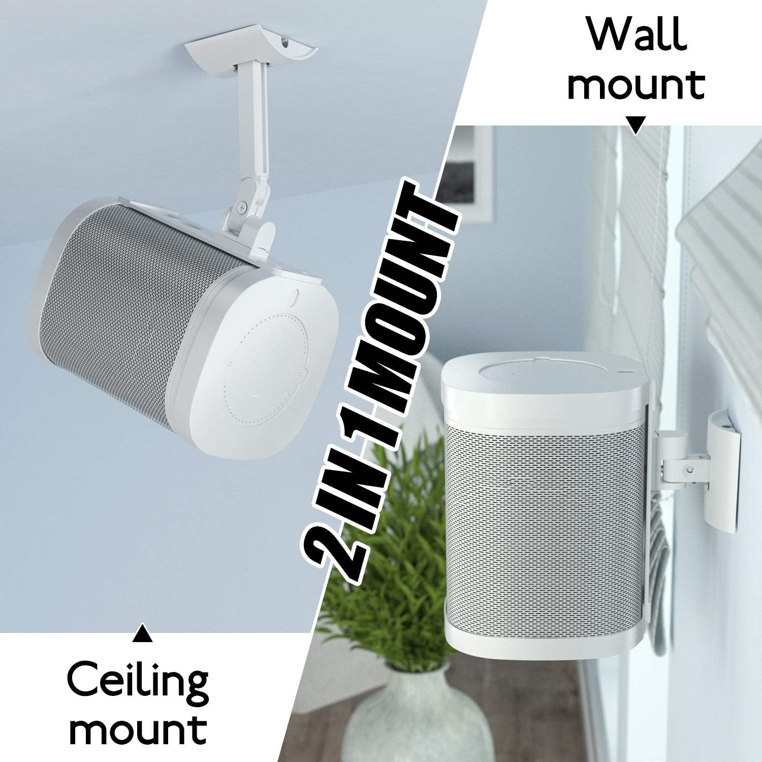 Wall Ceiling Mount for Sonos One/One SL Speaker Mounting Bracket Tilt & Swivel 180° Adjustable Mounts for Best Audio Sonos Accessories, (Single White)
