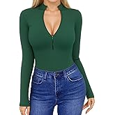 HERLOLLYCHIPS Womens Long Sleeve Tops Short Sleeve V Neck Zip Up Mock Turtle Neck Ribbed Sexy Casual Shirts