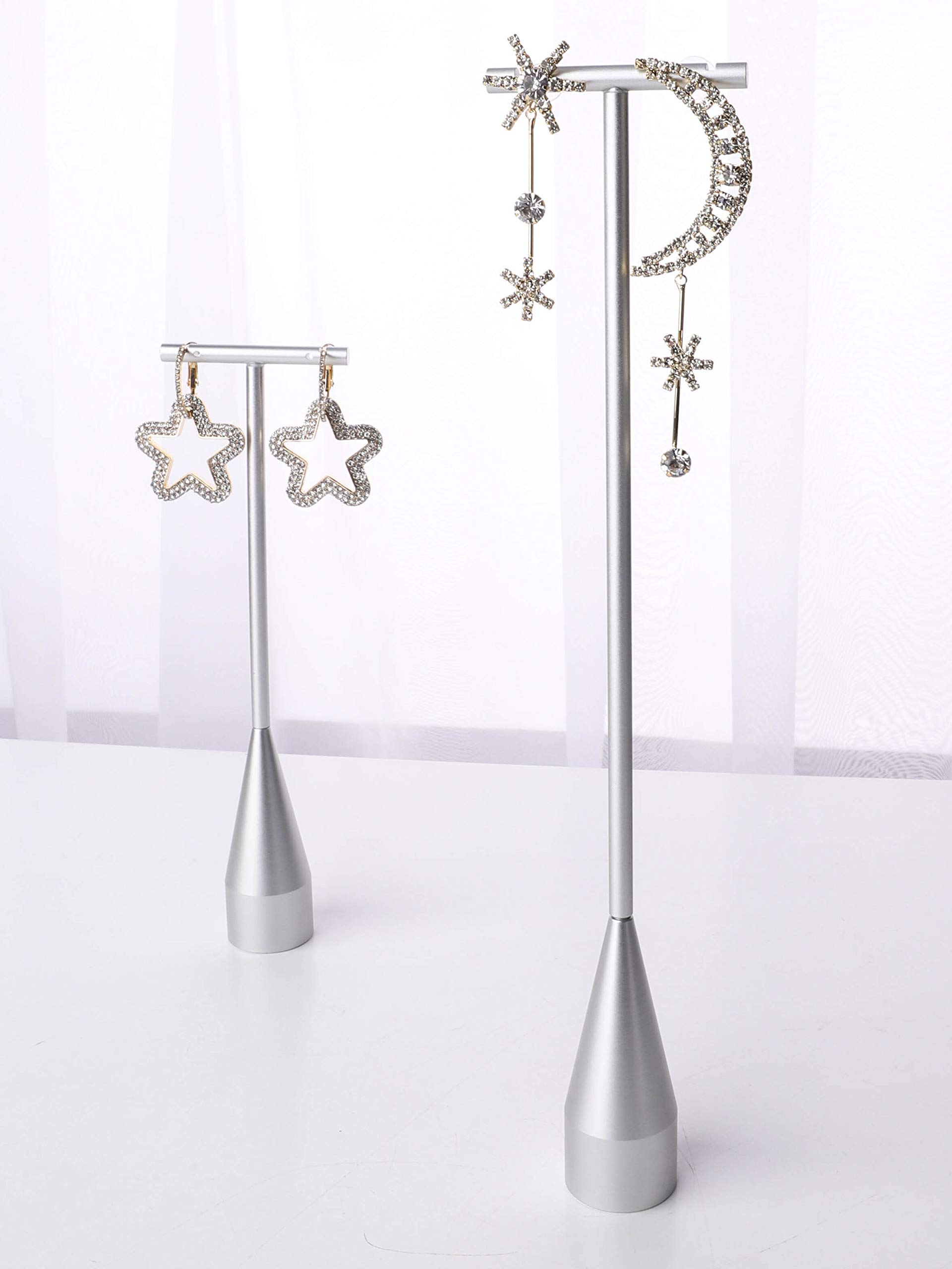 Photo 1 of GemeShou 2pcs Silver earring display T bar stand, Big jewelry earring holders for Boutique Store, Jewelry holders high enough for long earring necklace?Silver-2pcs Height 7.9" and 11"?