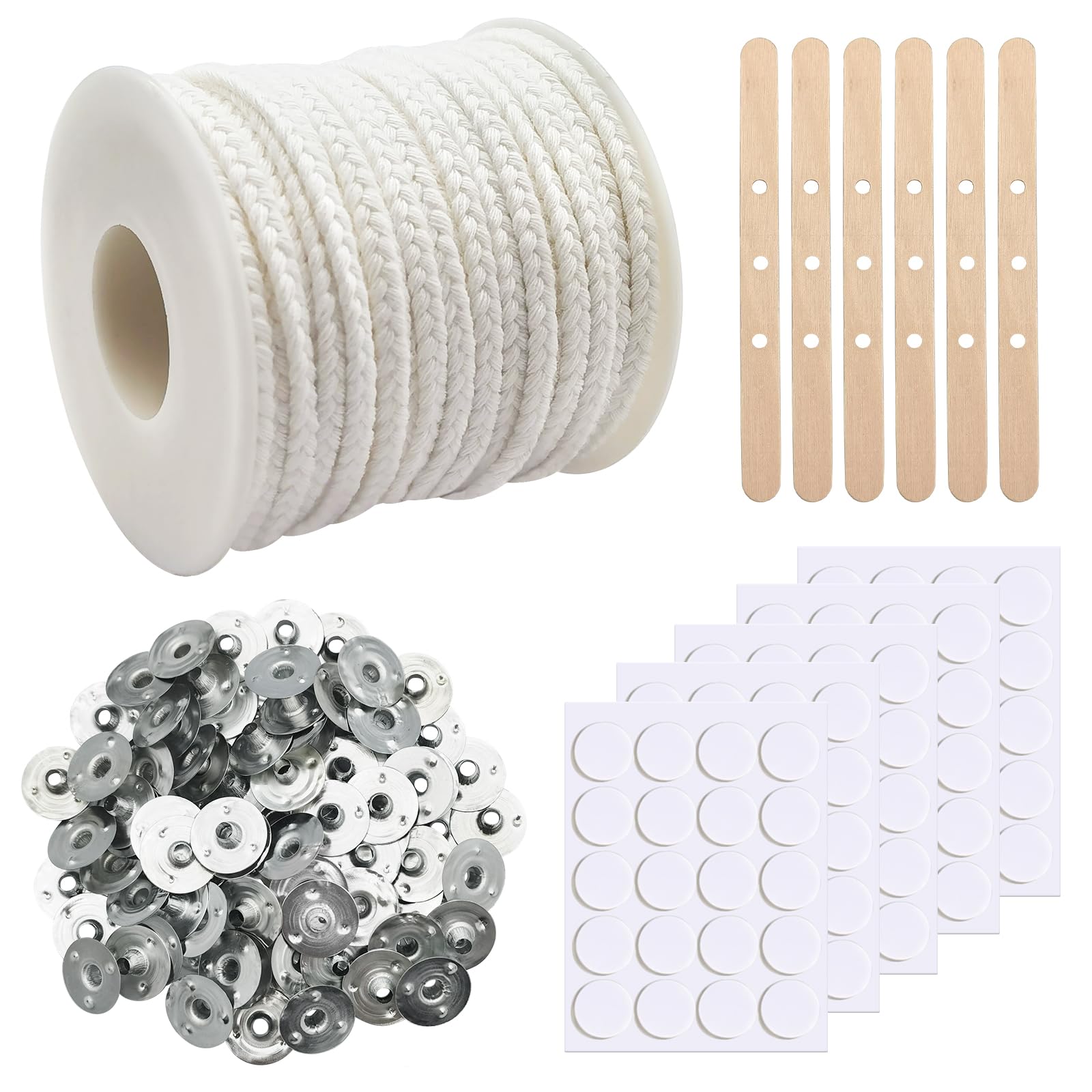 Eurtes 1600 cm Cotton Candle Wicks, 75 Strands, 100 Metal Bases & Stickers, DIY Communion & Scented Candles