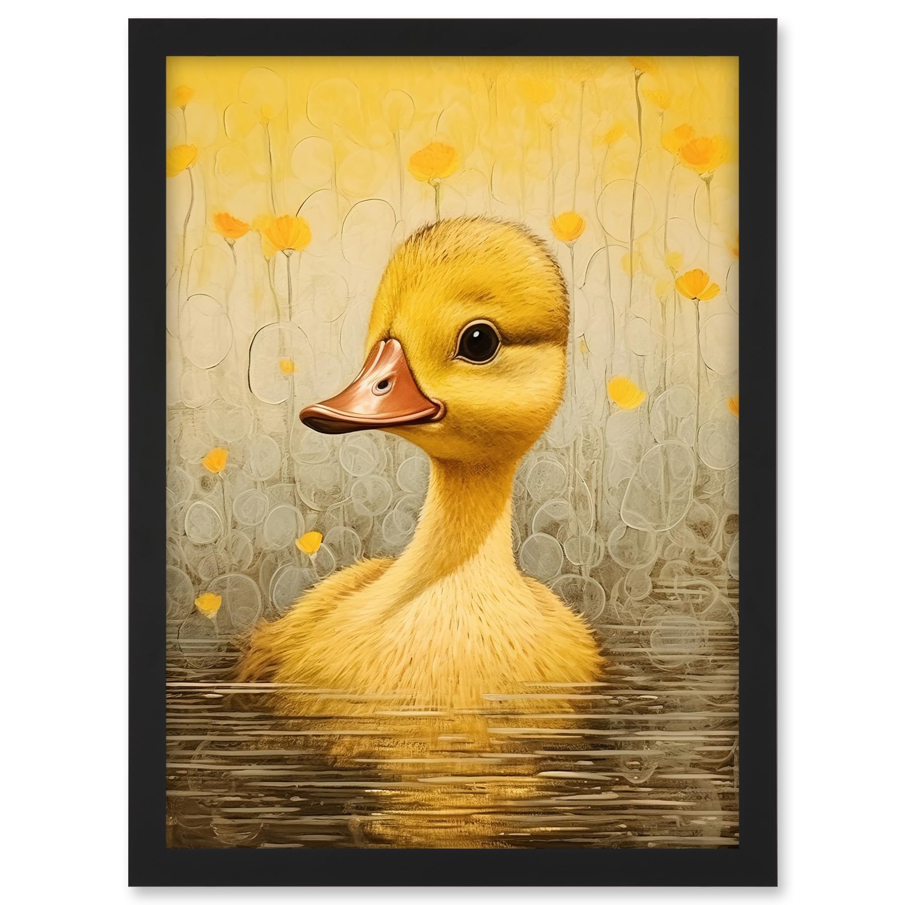 Artery8 Yellow Duckling Kids Bedroom Baby Nursery Calm Elegant Artwork Framed A3 Wall Art Print